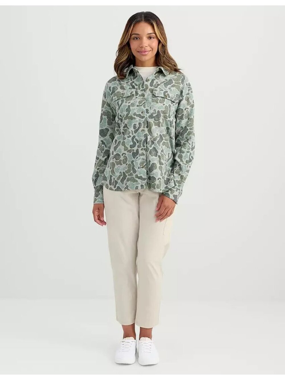 HUK Women's Chesapeake KC Printed Flannel Volcanic Ash Camo Size XL Button up - Picture 11 of 12
